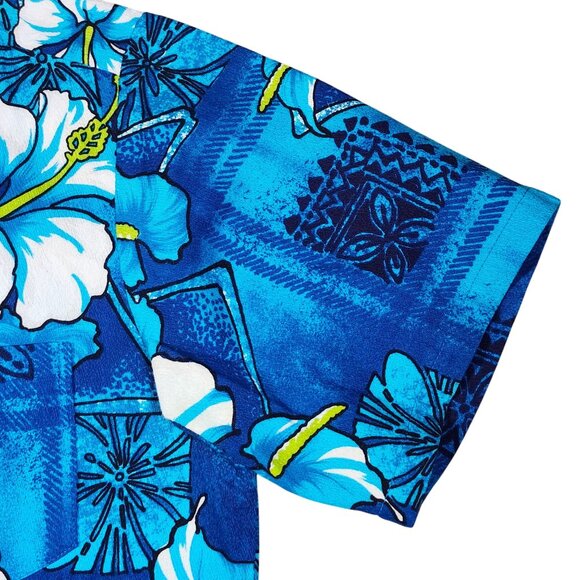 Vintage Blue Hawaiian Floral Shirt Size XL By The Simple Shop Waikiki Hawaii Cot - Picture 7 of 9